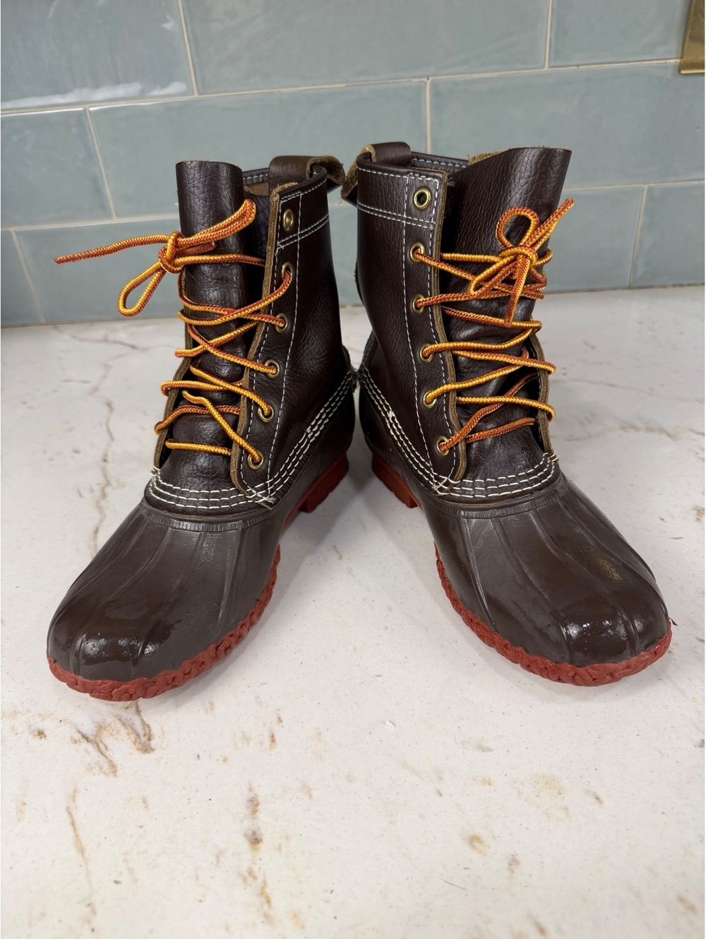 L.L.  Bean 8" Classic Leather Duck Boots - Brown & Dark Ash
